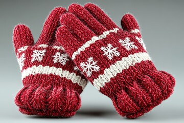 Cozy red mittens with intricate white snowflake patterns embodying warmth and festive spirit perfect for embracing winter's chill in delightful craftsmanship captured with clarity