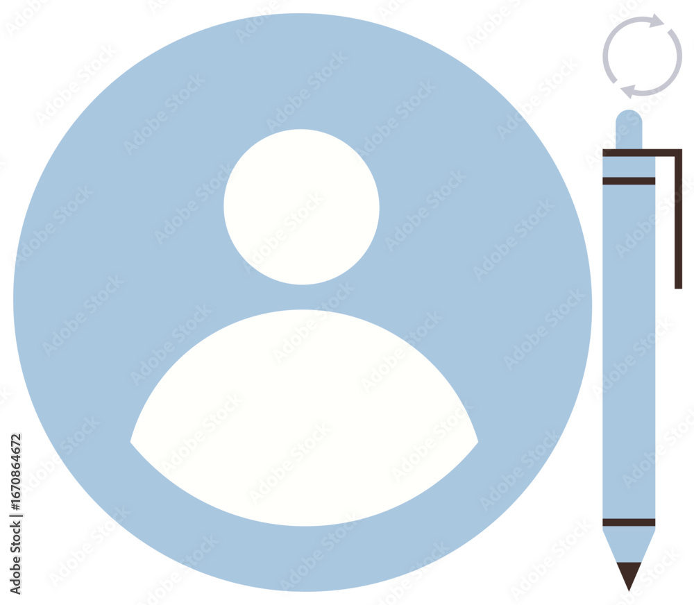 Poster blue profile icon, circular arrow for updates, pen suggesting customization or editing. ideal for ac