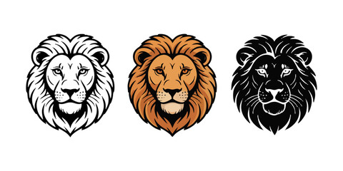 Obraz premium A majestic lion head illustration featuring textured mane in line art vibrant color design and silhouette format