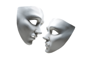Two White Masks Facing Each Other, Theater, Drama, Identity, Concept