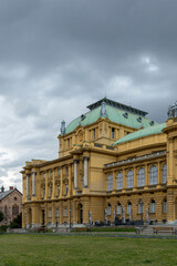 Fototapeta premium Museum of Arts and Crafts in Zagreb, Croatia, under a dramatic sky. An architectural icon of the capital, a symbol of culture and urban history.