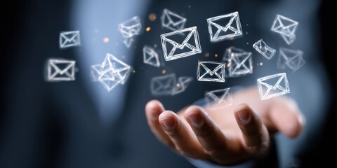 Hand holding digital email icons