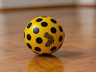 Yellow Polka Dot Ball on Wooden Floor Close Up Photography