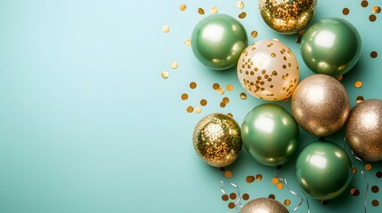 Elegant Green Gold Balloons Party Decor Festive Background