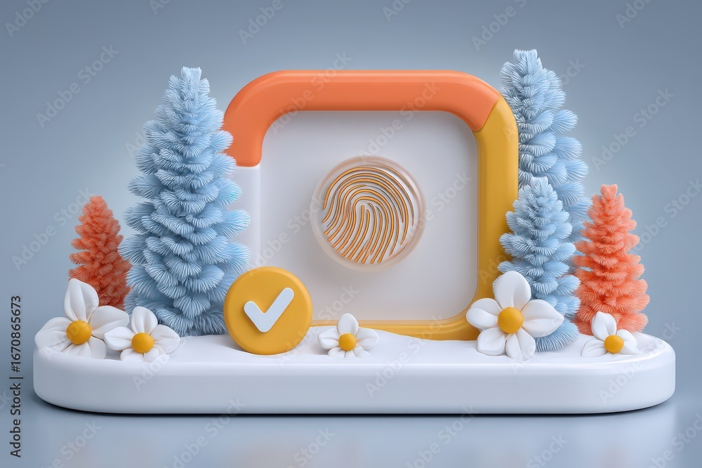 Aufkleber a whimsical three-dimensional design showcasing a colorful abstract frame with a central fingerprint