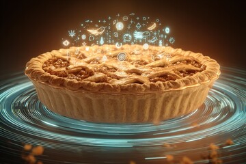 Glowing Pumpkin Pie with Shimmering Gratitude Signs – Thanksgiving Festive Artwork