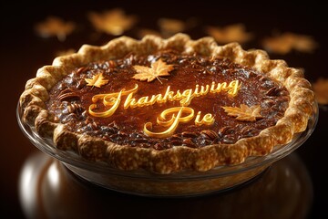 Holiday Thanksgiving Pie with Sparkling Symbols of Gratitude – Warm Celebration Scene
