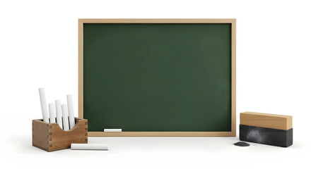 blank green chalkboard with chalk and eraser