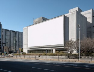 Cityscape with blank billboard on building