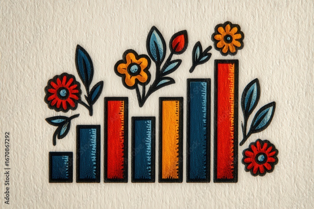 Aufkleber colorful graph elements adorned with floral details depicting growth potential and dynamic progress 