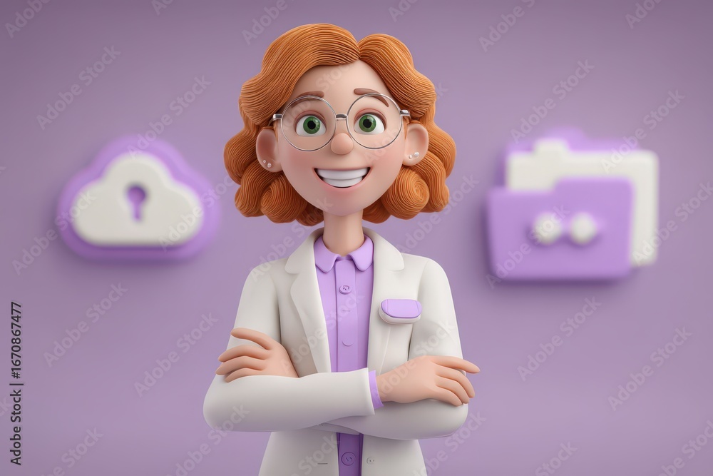 Aufkleber brightly smiling female cybersecurity expert proudly displays her knowledge with layered visual elem