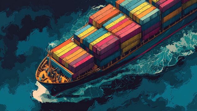 A cargo ship navigating stormy seas - Powered by Adobe