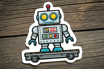 Fototapeta premium Retro-inspired robot standing confidently on a skateboard with mechanical features showcasing a vibrant personality and playful design expressing creativity in a tech-savvy world