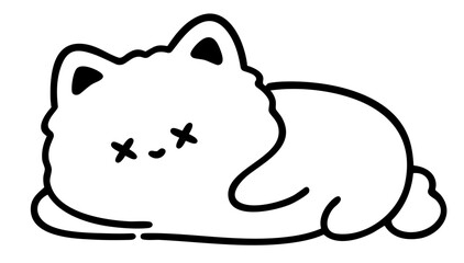 Exhausted Cat Lying Flat — Cute Cartoon Kitten So Tired That It Looks Like It Has Collapsed Forever in Adorable Overdramatized Way