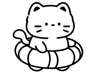 Cat with Lifebuoy — sitting in a swim ring, ready for the water but looking unsure