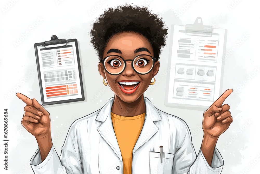 Aufkleber enthusiastic female scientist conveying groundbreaking research insights while engaging audiences th