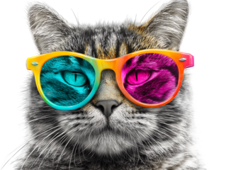 Cool Cat in Rainbow Sunglasses Fun, Trendy Pet Portrait