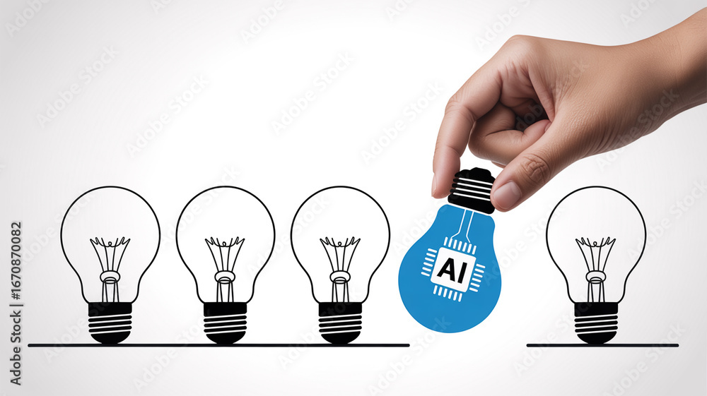 Poster artificial intelligence ai light bulb innovation concept hand holding ai idea generation solution