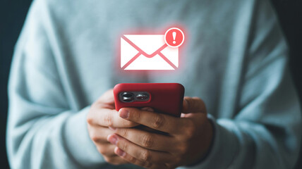 New email notification on smartphone check inbox for important messages and email marketing campaign 100 char