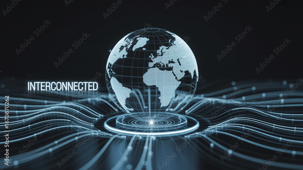 Poster interconnected world globe network technology digital communication global business concept design r