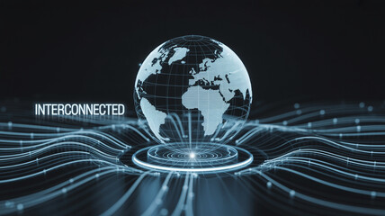 Interconnected world globe network technology digital communication global business concept design render art