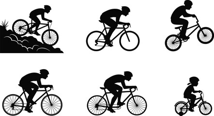 Obraz premium Black and white bicycle silhouette, cycling, mountain bike, road racing, BMX trick, casual ride, tricycle, sport, fitness, outdoor recreation