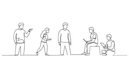 conversation, simple aesthetic continuous one line art, vector illustration, isolated on white background