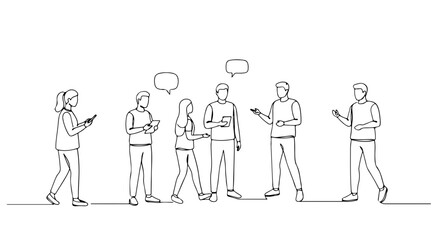 conversation, simple aesthetic continuous one line art, vector illustration, isolated on white background