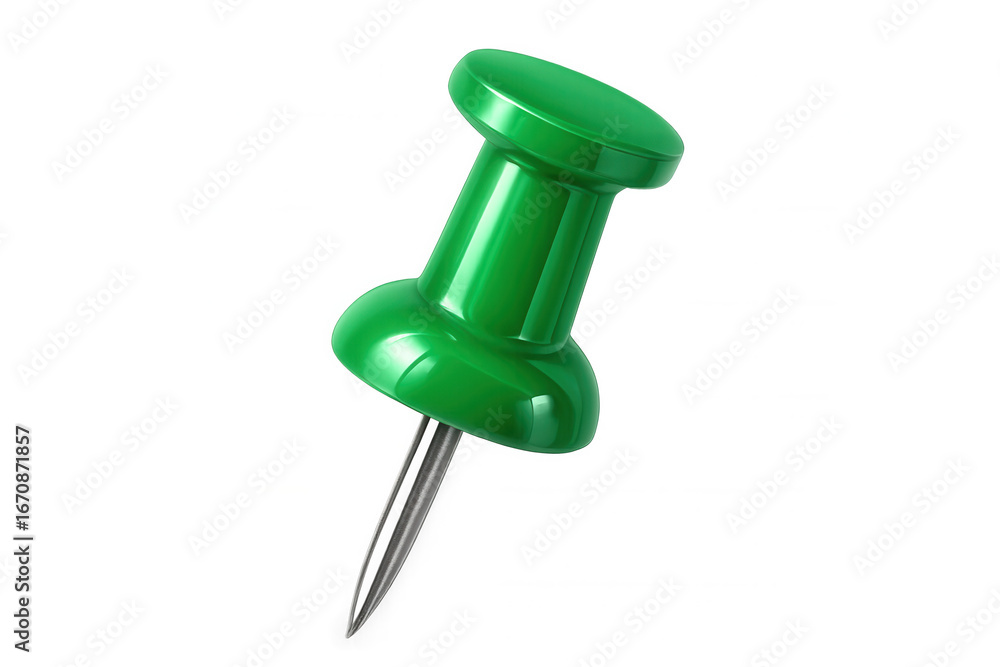 Aufkleber shiny green push pin isolated on a transparent background, ready for use in various design projects