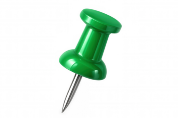 Shiny green push pin isolated on a transparent background, ready for use in various design projects