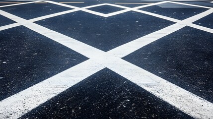Fototapeta premium Asphalt Road Surface with White X Marking Lines, Geometric Pattern