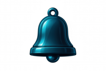 Glossy blue bell icon isolated on transparent background, representing notification, alert, or alarm in digital interfaces