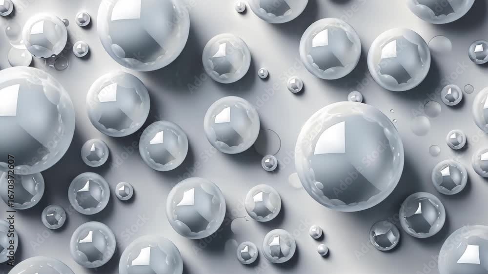 Poster floating spheres: an artistic composition of luminous spheres, gracefully suspended in a three-dimen