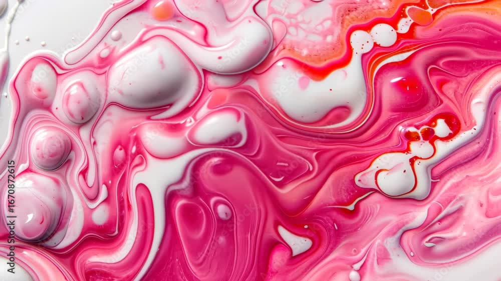 Poster abstract fluid color splashes: a vibrant swirl of pink and white fluids dance together in a display 