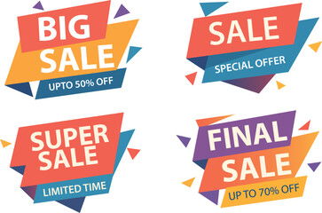 Colorful Sale Banners Set – Big Sale, Super Sale, Final Sale, Special Offer Discount Labels