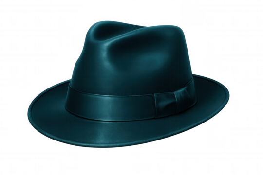 Classic teal fedora hat isolated on transparent background, perfect for fashion, vintage, or mystery-themed projects