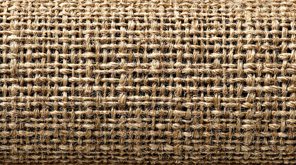 A detailed, extreme close-up of a brown woven burlap fabric, showing the rustic texture and pattern of the natural fibers.
