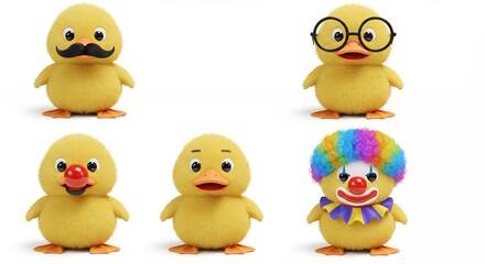 Obraz premium Adorable yellow duck figurines with funny expressions