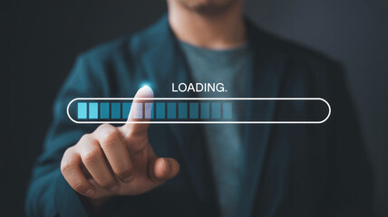 Download progress bar concept for business technology and data transfer with man pointing finger