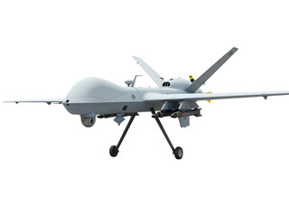 Modern military unmanned aerial vehicle drone with advanced surveillance technology isolated on transparent background