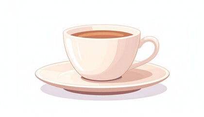 A cup of hot coffee or tea on a saucer, isolated on white background.