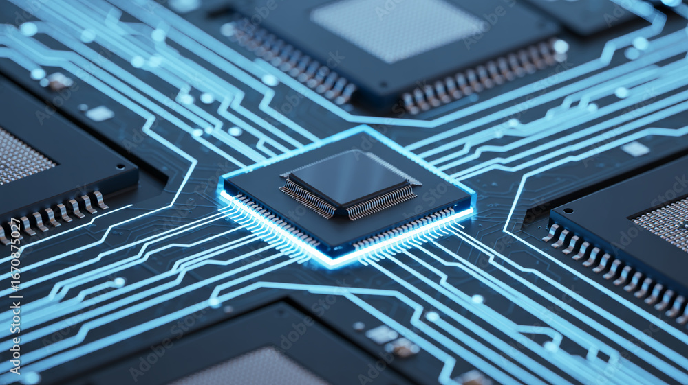 Poster understanding computer chips: a close up of integrated circuits and modern microprocessors technolog