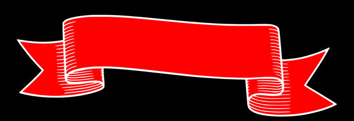3d Red blank ribbon banner on isolated black background