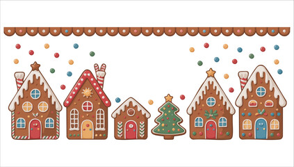 Christmas tradition candy house set with candy cane decor vector art isolated on white background