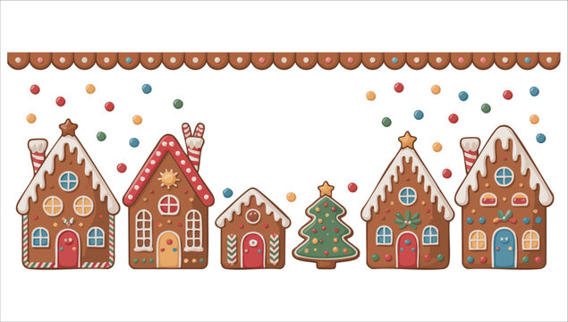 Christmas tradition candy house set with candy cane decor vector art isolated on white background