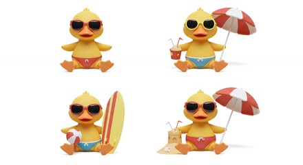 Cute yellow ducks summer beach decor figurines
