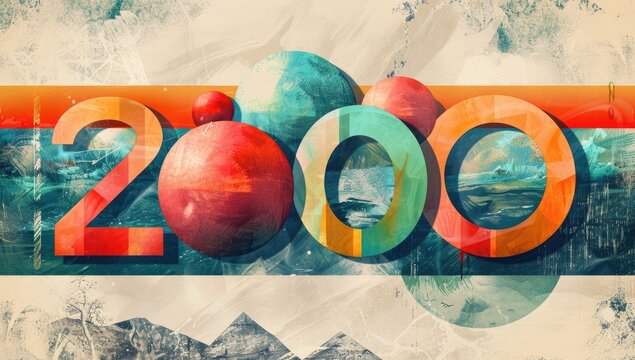 Retro 2000s abstract art planets, landscapes, year - Powered by Adobe