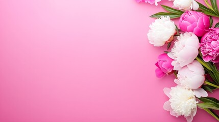 Fototapeta premium Beautiful Pink and White Peonies on Pink Background Floral Arrangement