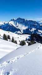 Snowy mountain vista with footprints (1)