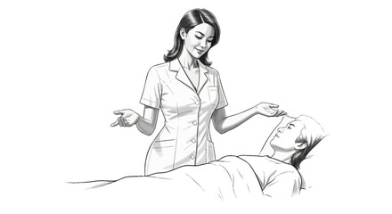 Attentive nurse caring for patient in hospital monochrome detailed sketch